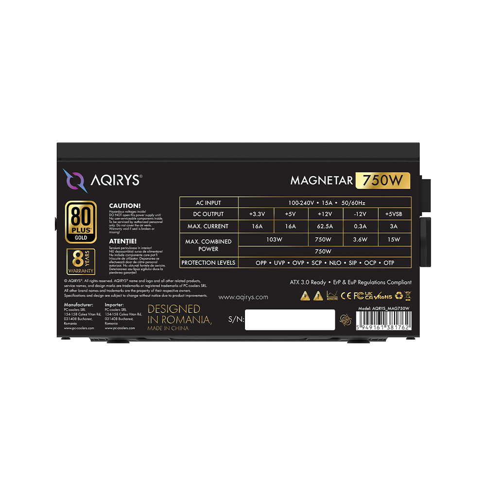 AQIRYS Zasilacz ATX / 80 Plus Gold Certified MAGNETAR 750W PCIe 5.0 8YW black