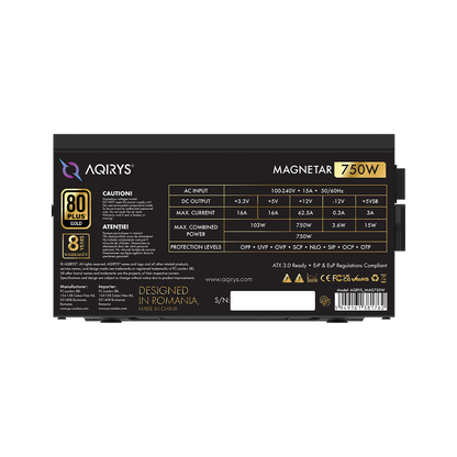 AQIRYS Zasilacz ATX / 80 Plus Gold Certified MAGNETAR 750W PCIe 5.0 8YW black