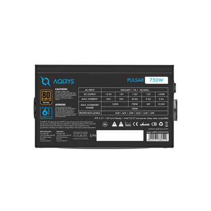 AQIRYS Zasilacz ATX / 80 Plus Bronze Certified PULSAR 750W 6YW black