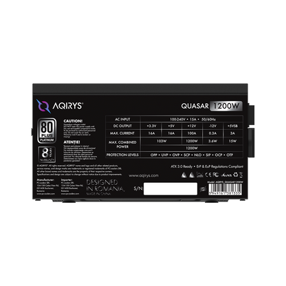AQIRYS Zasilacz ATX / 80 Plus Platinum Certified QUASAR 1200W PCIe 5.0 8YW black