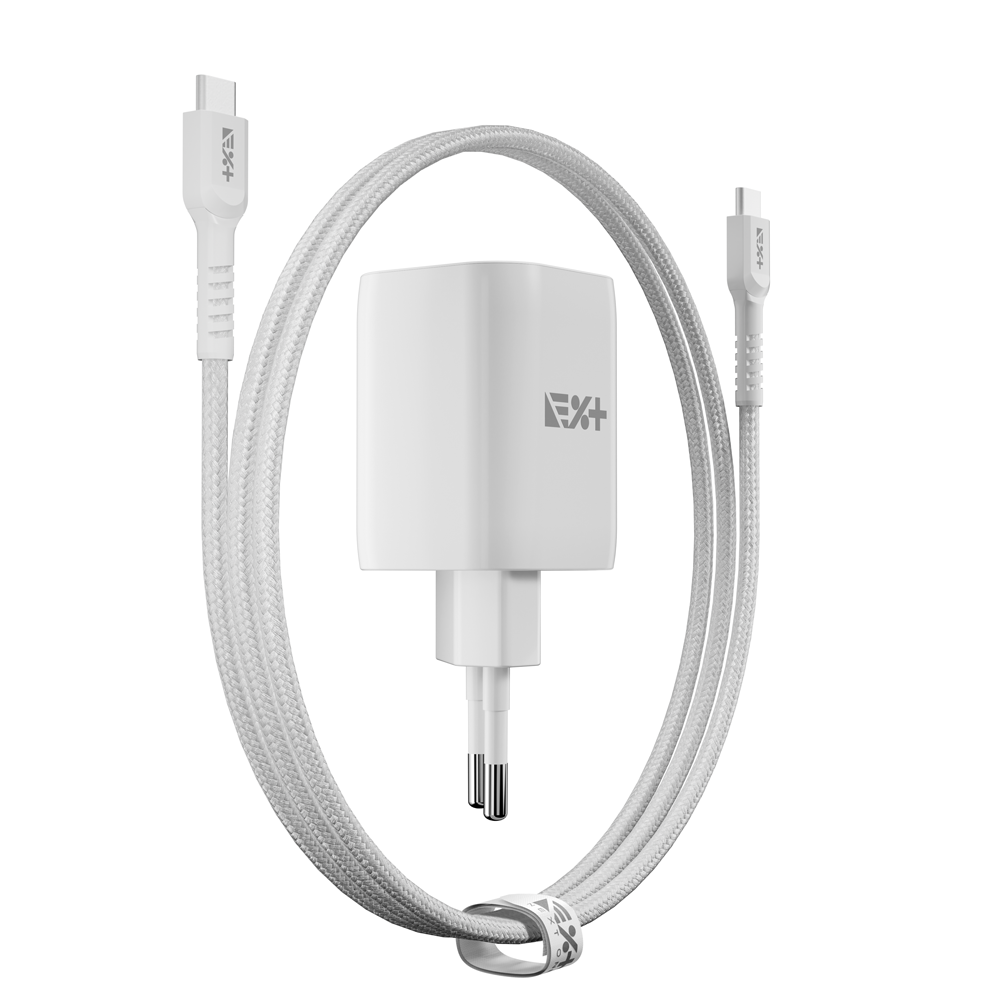 NEXT ONE Ładowarka sieciowa Fast 35W GaN 2xUSB-C z kablem USB-C white