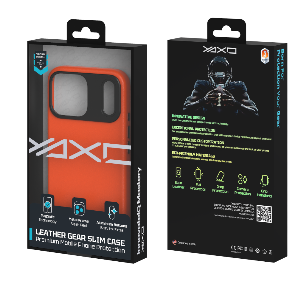 YAXO Etui na telefon Leather Gear Slim Case MagSafe iPhone 17 Pro Max Magma Orange