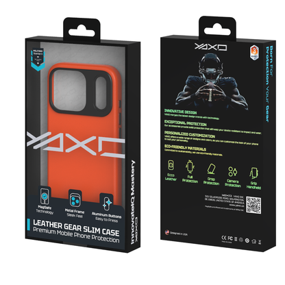 YAXO Etui na telefon Leather Gear Slim Case MagSafe iPhone 17 Pro Magma Orange