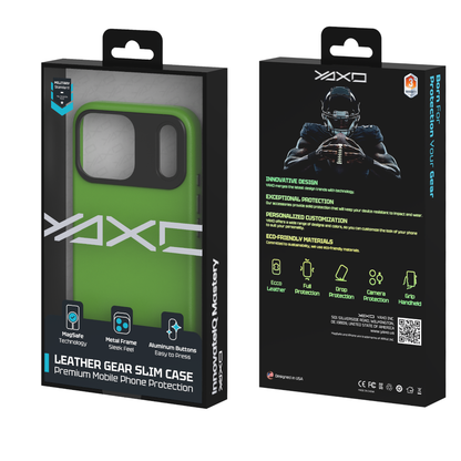 YAXO Etui na telefon Leather Gear Slim Case MagSafe iPhone 17 Pro Max Tropic Green