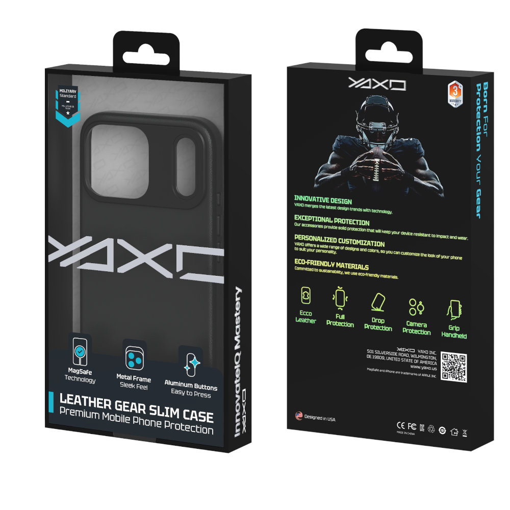 YAXO Etui na telefon Leather Gear Slim Case MagSafe iPhone 17 Pro Max Dusty Black