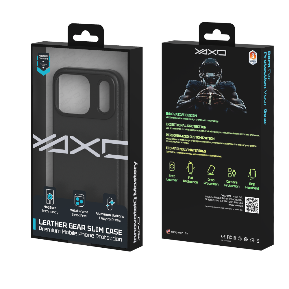 YAXO Etui na telefon Leather Gear Slim Case MagSafe iPhone 17 Pro Dusty Black