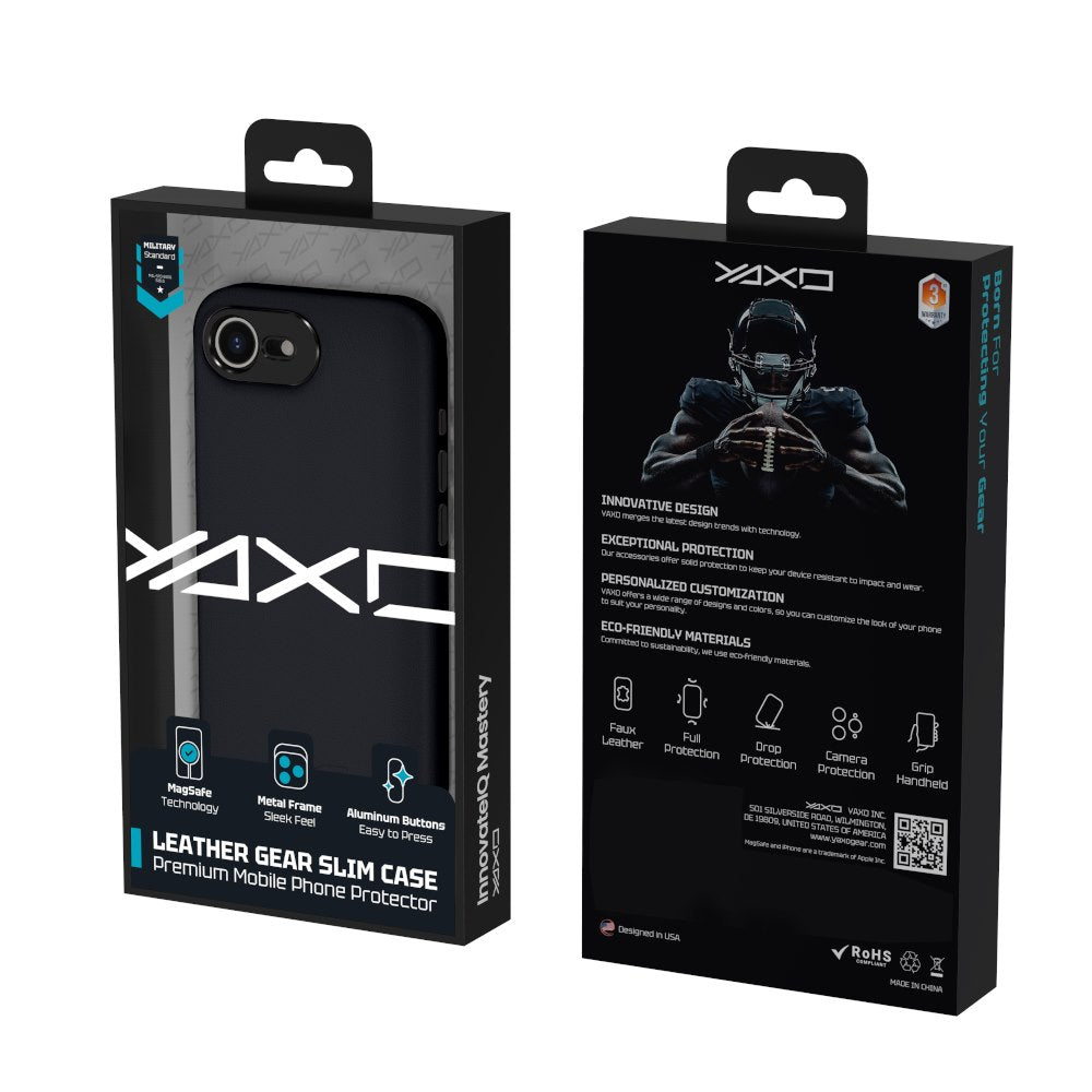 YAXO Etui na telefon Leather Gear Slim Case MagSafe iPhone 17e Dusty Black