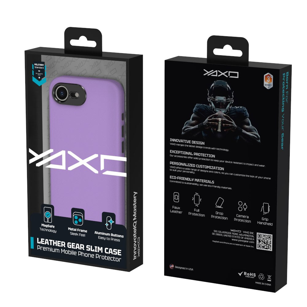 YAXO Etui na telefon Leather Gear Slim Case MagSafe iPhone 17e Neon Violet - Cool Edition